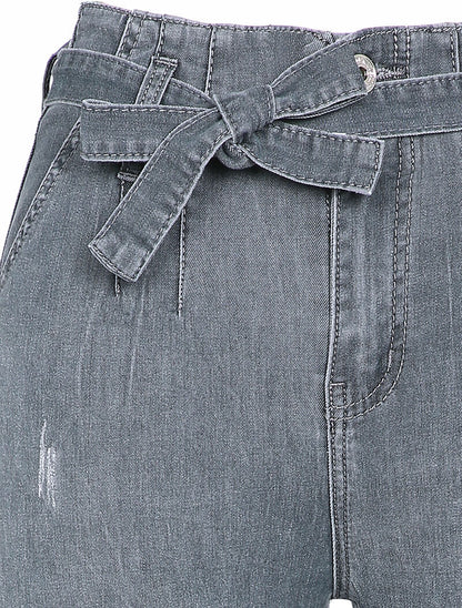 Jean taille haute à coutures contrastantes - Gris - 3