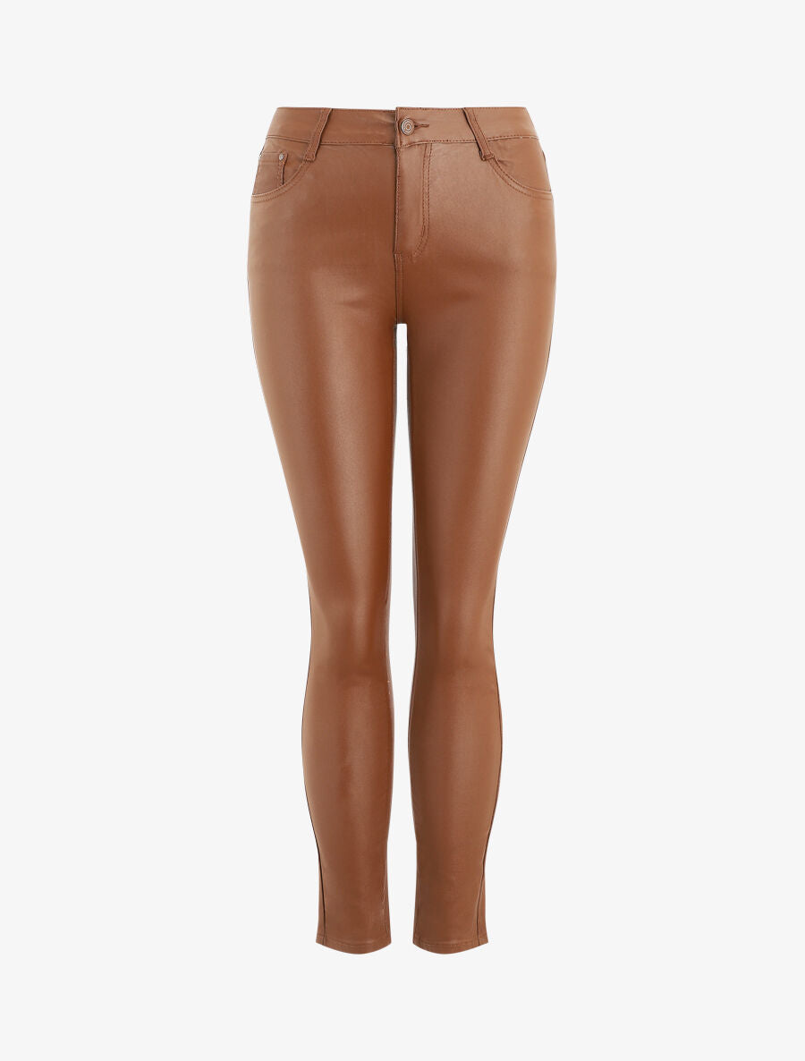 Jean skinny ciré taille haute - Camel - 4