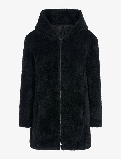 Manteau zippé en fourrure synthétique - Noir - 1