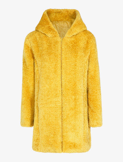 Manteau zippé en fourrure synthétique - Moutarde - 1