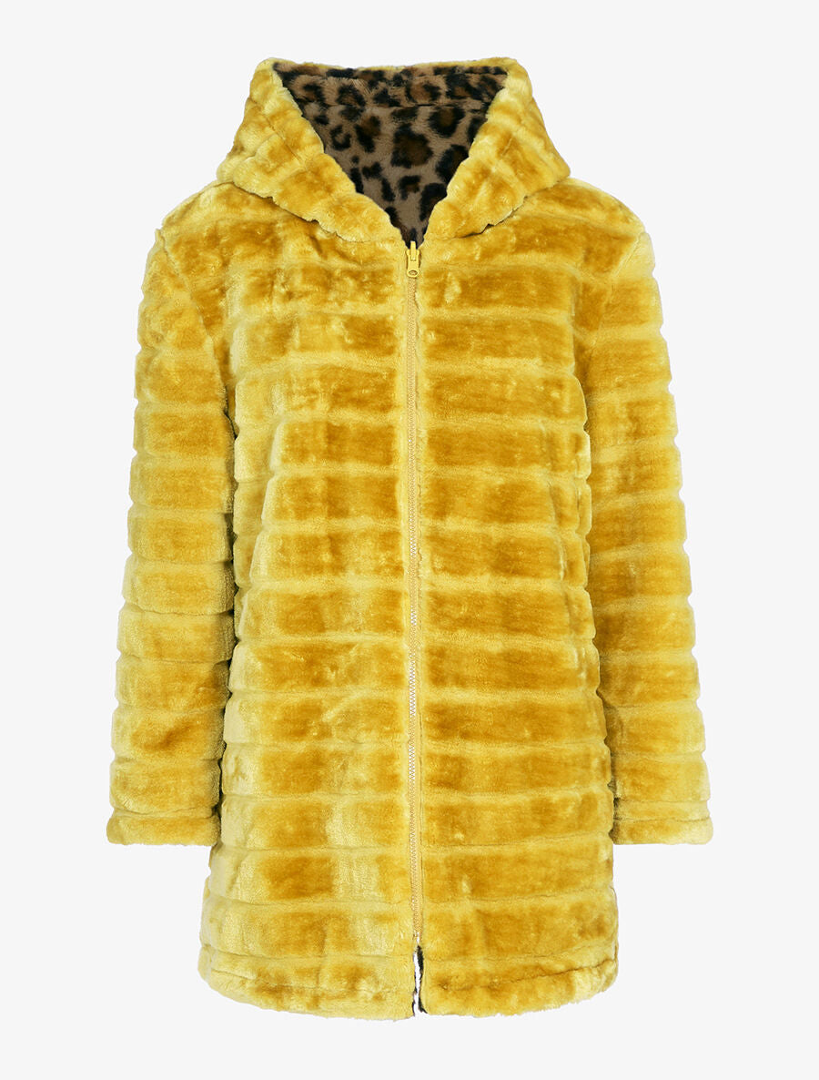 Manteau réversible en fourrure synthétique - Moutarde - 1