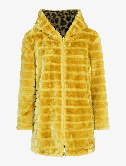 Manteau réversible en fourrure synthétique - Moutarde - 1