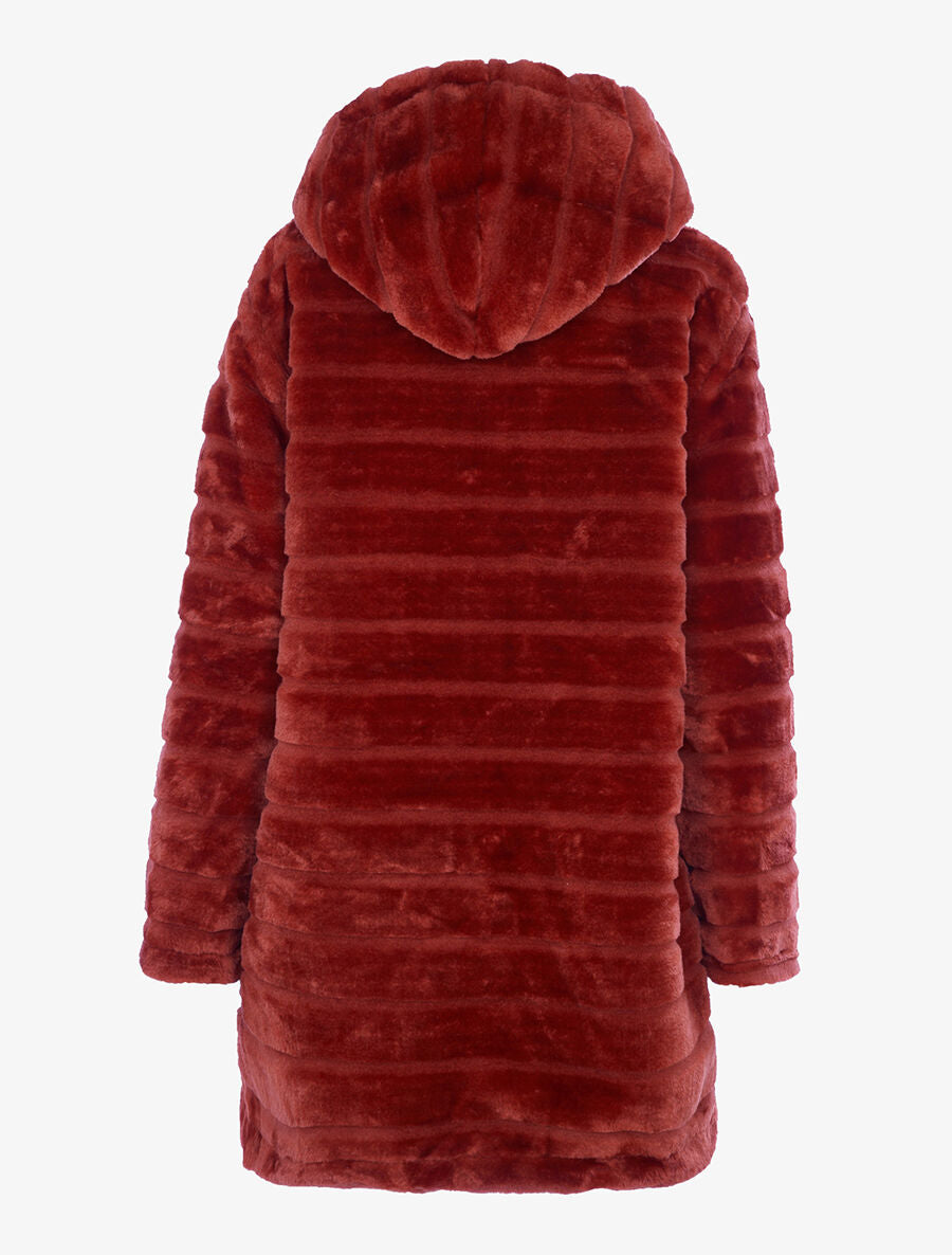 Manteau réversible en fourrure synthétique - Brique - 2