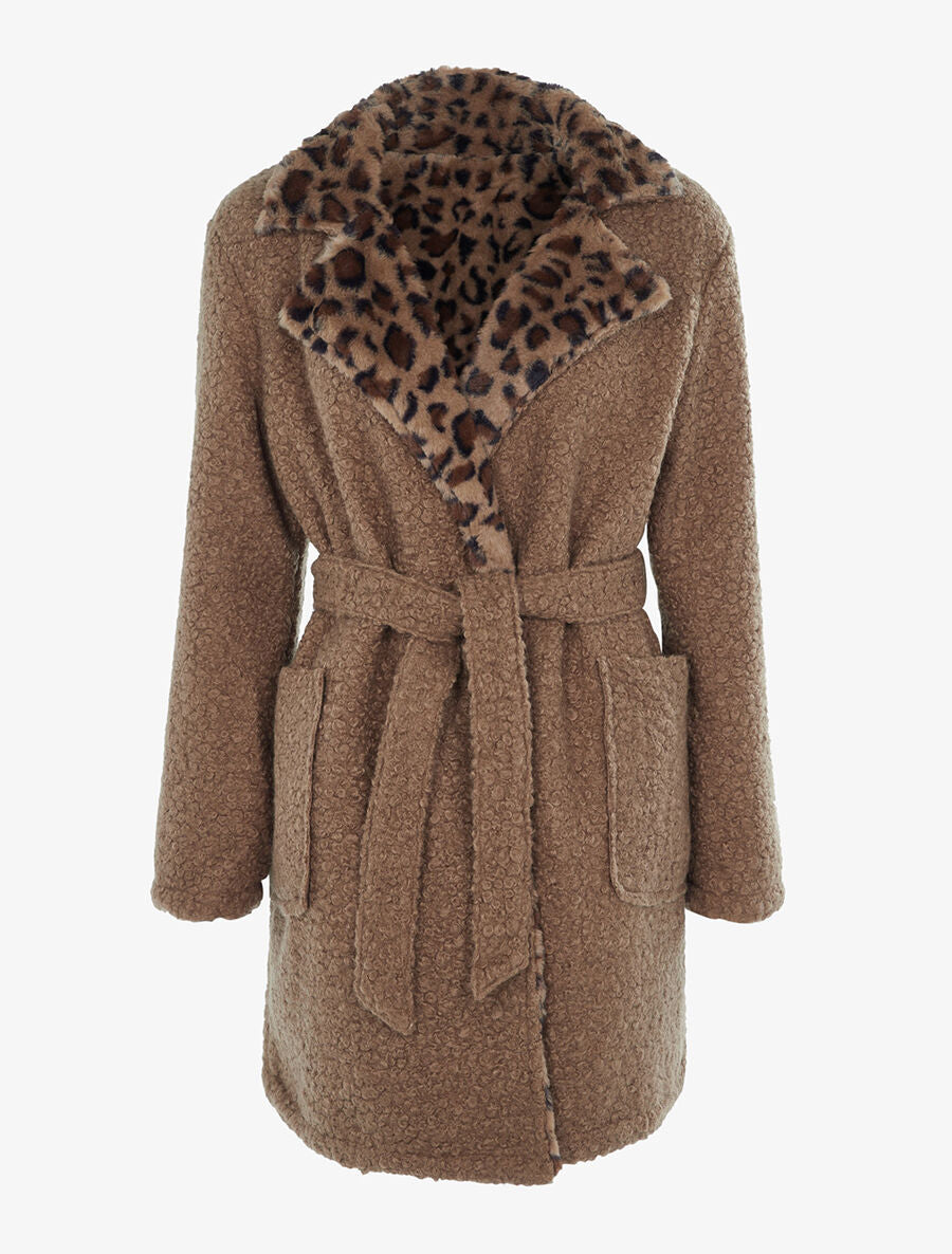 Manteau réversible effet laine bouclette - Camel clair - 5