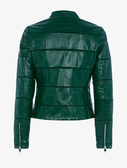 Veste effet croco à coutures ajourées - Vert - 2