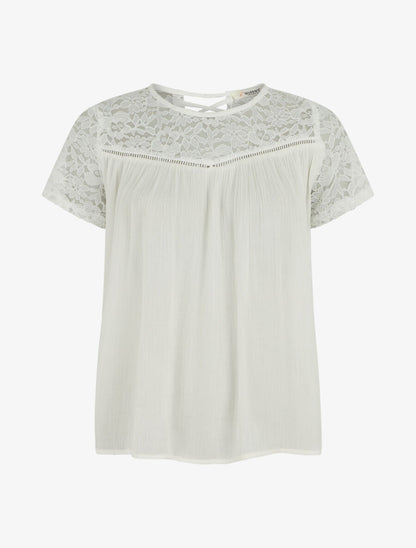Top uni en voile et dentelle - Blanc - 1