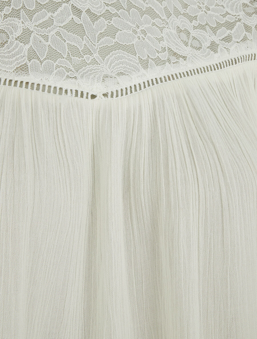 Top uni en voile et dentelle - Blanc - 3