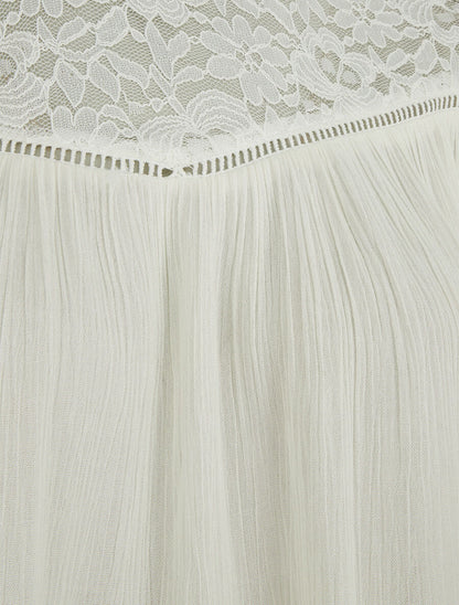 Top uni en voile et dentelle - Blanc - 3