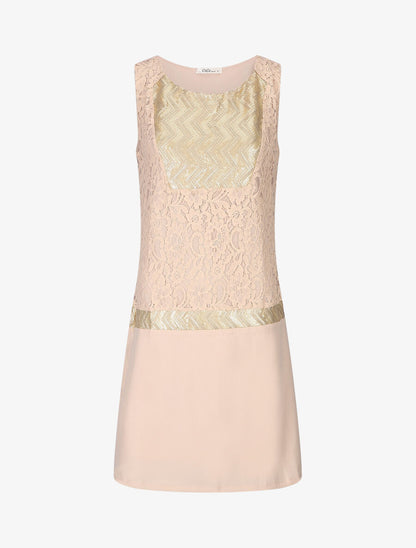 Robe courte en dentelle et sequins - Rose pâle - 4