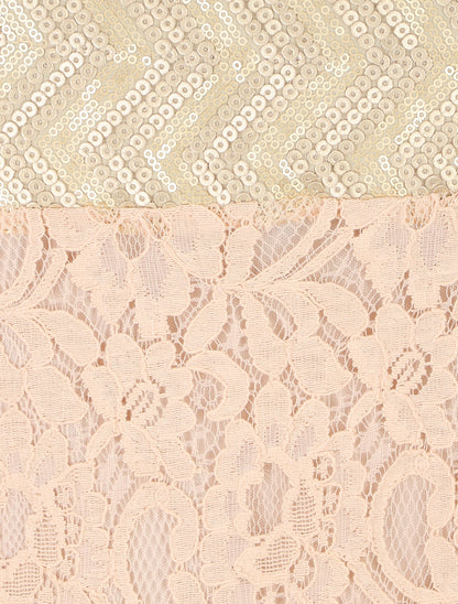 Robe courte en dentelle et sequins - Rose pâle - 3