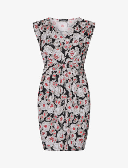 Robe à fleurs et col V - Noir/rouge - 1