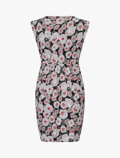 Robe à fleurs et col V - Noir/rouge - 2