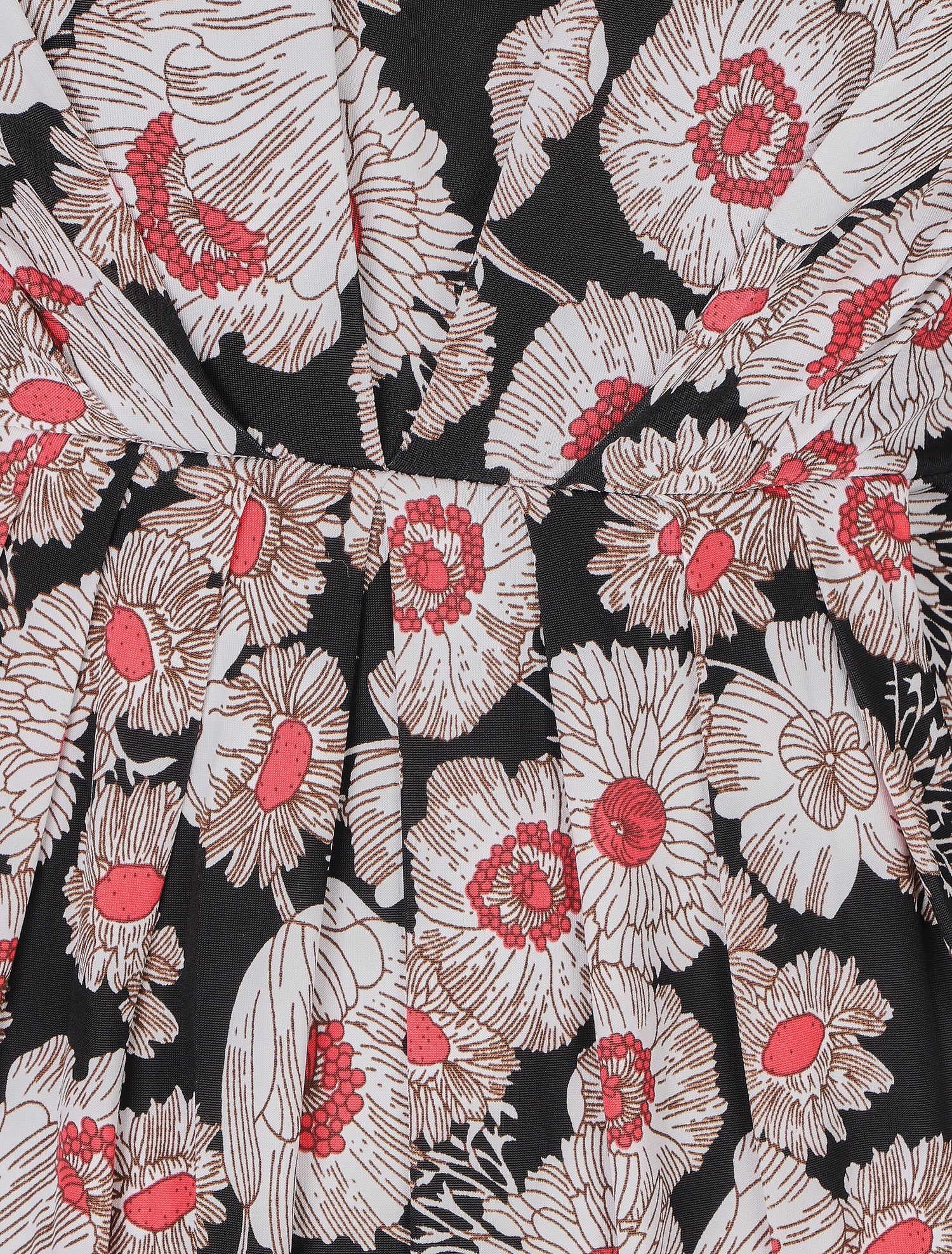 Robe à fleurs et col V - Noir/rouge - 3
