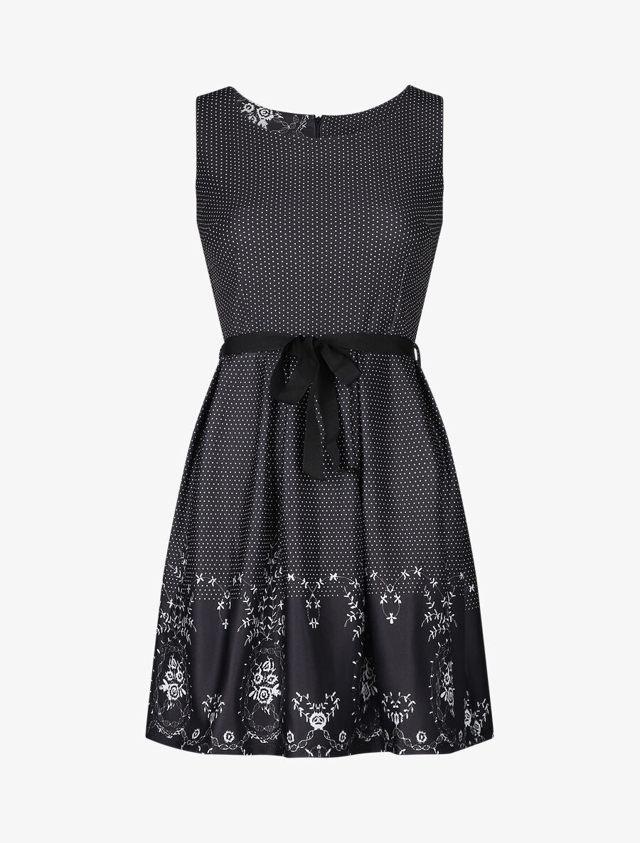 Robe patineuse à pois et fleurs - Noir - 4