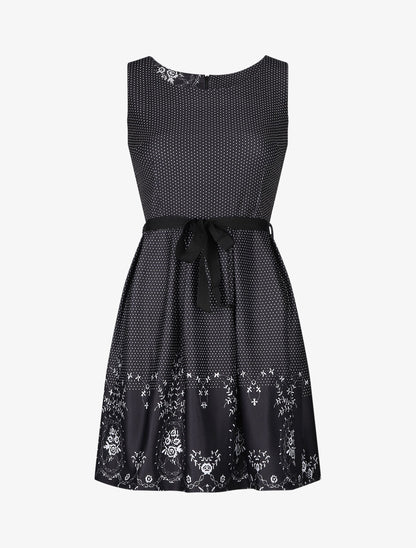 Robe patineuse à pois et fleurs - Noir - 4