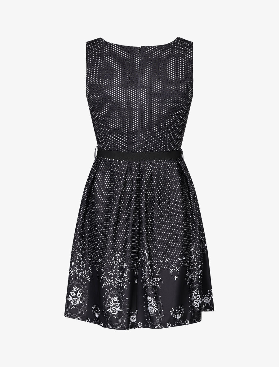 Robe patineuse à pois et fleurs - Noir - 2