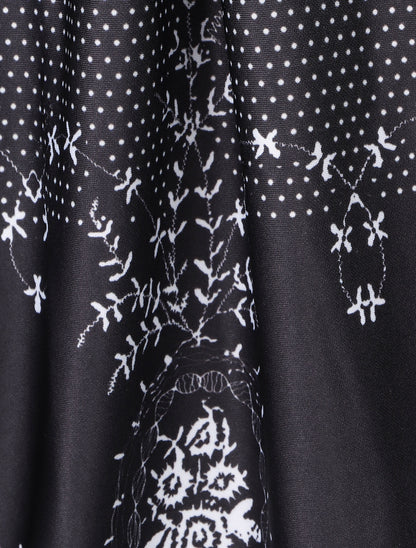 Robe patineuse à pois et fleurs - Noir - 3