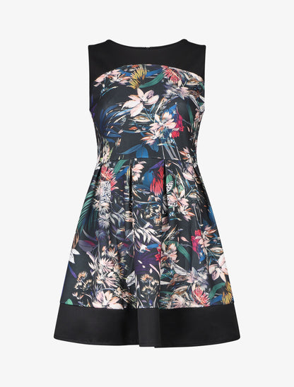 Robe courte patineuse imprimé à fleurs - Noir - 1