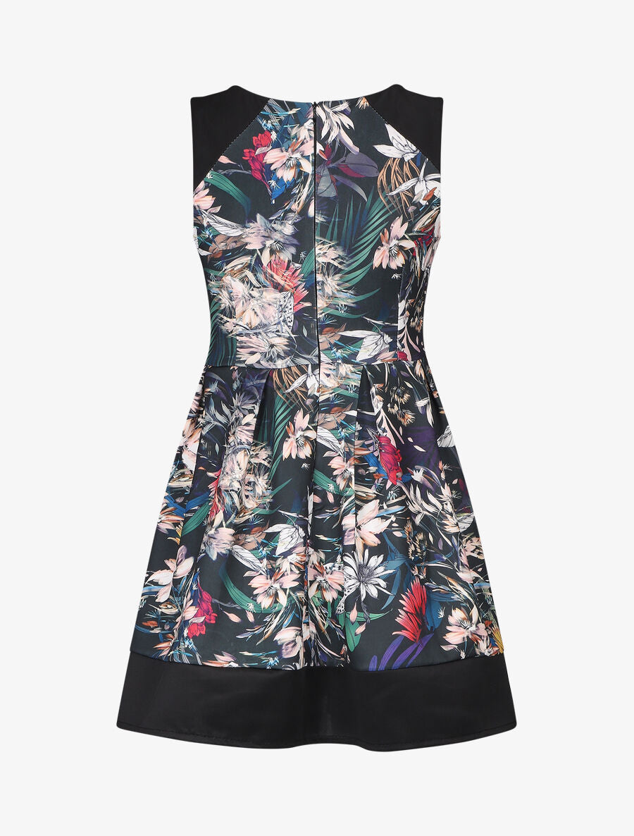 Robe courte patineuse imprimé à fleurs - Noir - 2