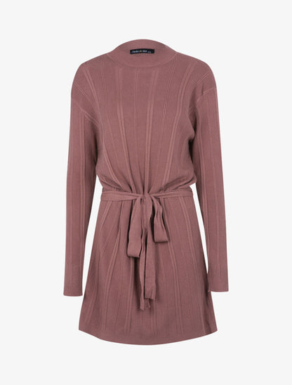 Robe pull ceinturée - Rose foncé - 1