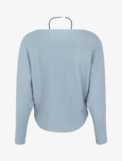 Pull à manches dolman et bords arrondis - Bleu - 2