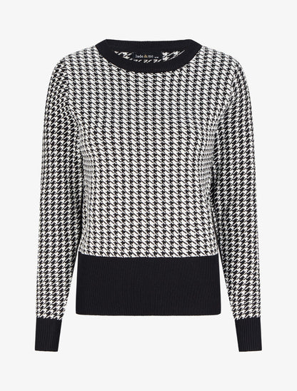 Pull imprimé pied-de-coq - Blanc/noir - 4