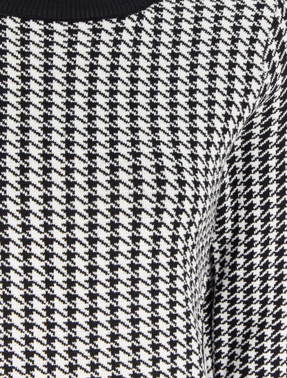 Pull imprimé pied-de-coq - Blanc/noir - 3