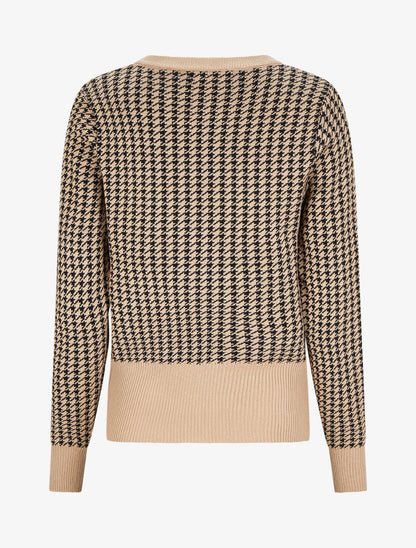 Pull imprimé pied-de-coq - Camel/noir - 2