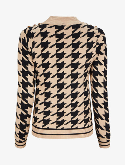 Pull à motifs et boutons stylisés - Camel/noir - 2