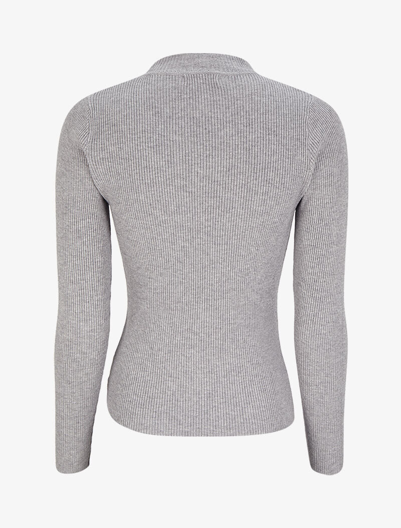 Pull col montant côtelé - Gris chiné - 2