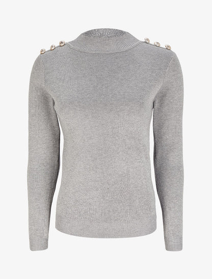 Pull uni à boutons stylisés - Gris chiné - 1