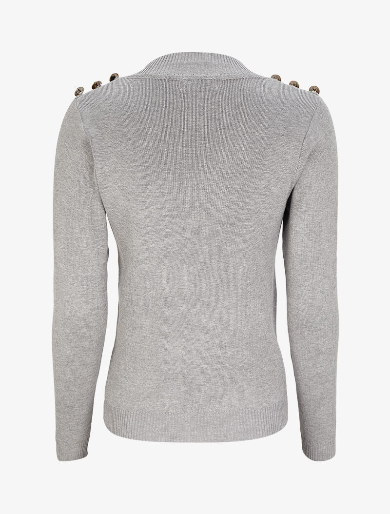 Pull uni à boutons stylisés - Gris chiné - 2