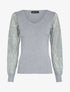 Pull fin à manches en dentelle ajourée - Gris - 1