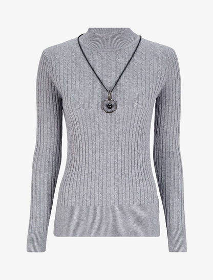 Pull effet maille tressée - Gris - 1