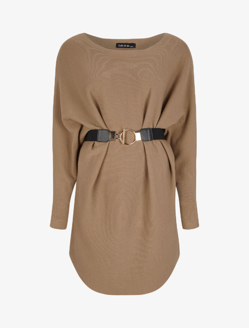 Tunique en maille à manches dolman et col bateau - Beige - 3