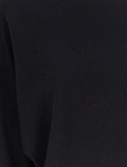 Pull à dos en crochet ajouré et manches dolman - Noir - 3