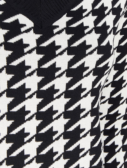 Pull col V à imprimé - Noir/blanc - 3