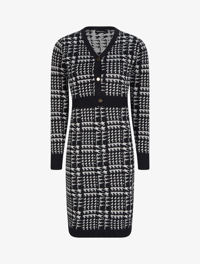 Robe mi-longue col V à imprimé graphique - Noir/gris - 4