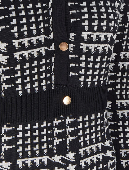 Robe mi-longue col V à imprimé graphique - Noir/gris - 3