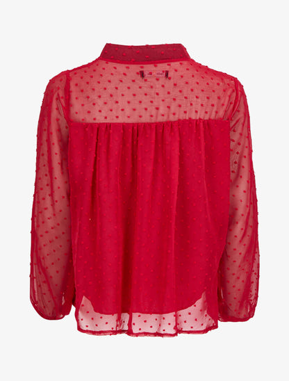 Blouse en plumetis à col mao - Rouge - 2