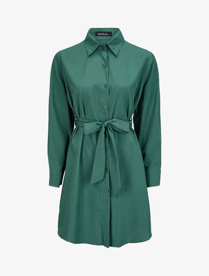Robe chemise ample à ceinture - Vert émeraude - 1