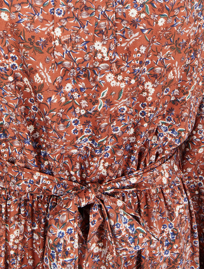 Robe longue à imprimé fleurs sauvages - Marron - 3