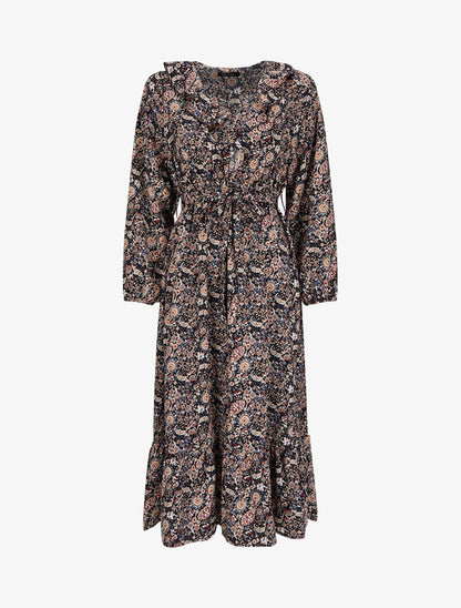 Robe longue volantée à imprimé cachemire - Noir - 4