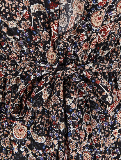 Robe longue volantée à imprimé cachemire - Noir - 3
