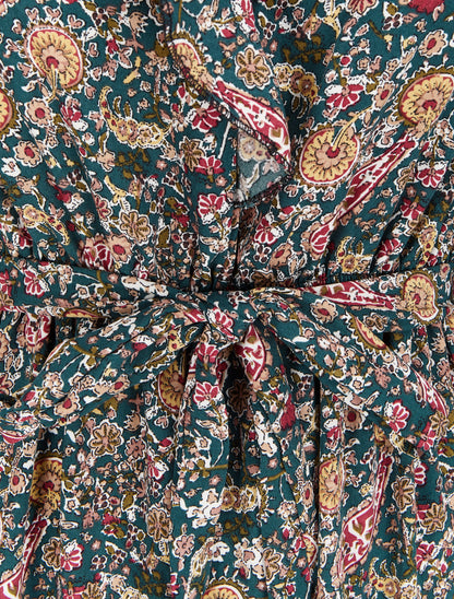 Robe longue volantée à imprimé cachemire - Vert - 3