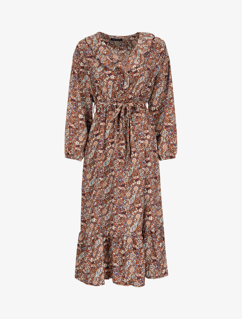 Robe longue volantée à imprimé cachemire - Marron - 4