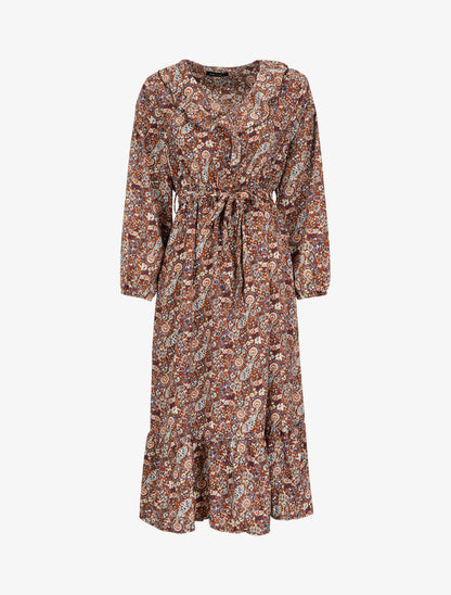 Robe longue volantée à imprimé cachemire - Marron - 4