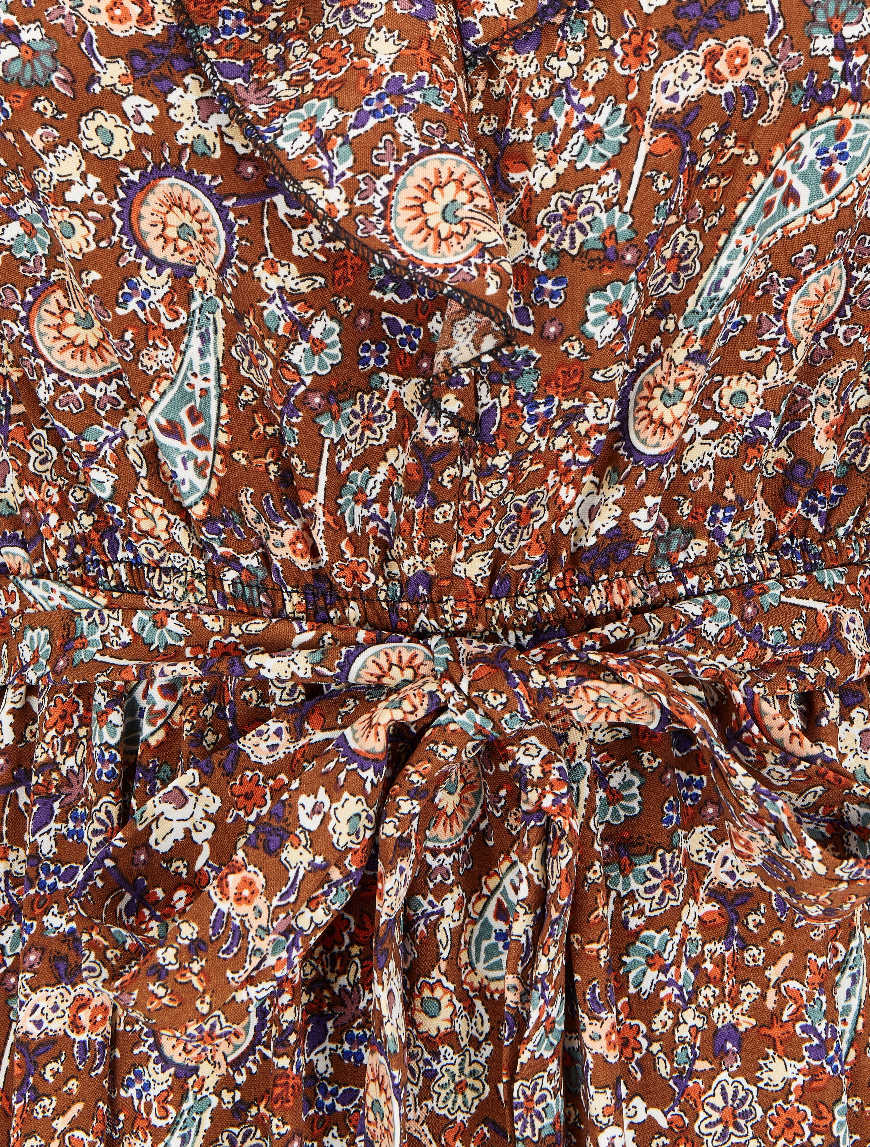 Robe longue volantée à imprimé cachemire - Marron - 3