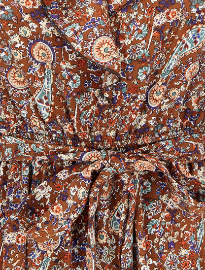 Robe longue volantée à imprimé cachemire - Marron - 3
