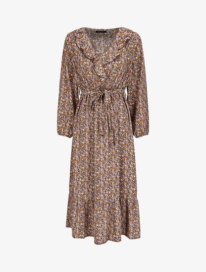 Robe imprimé fleuri à col V volanté - Noir - 4